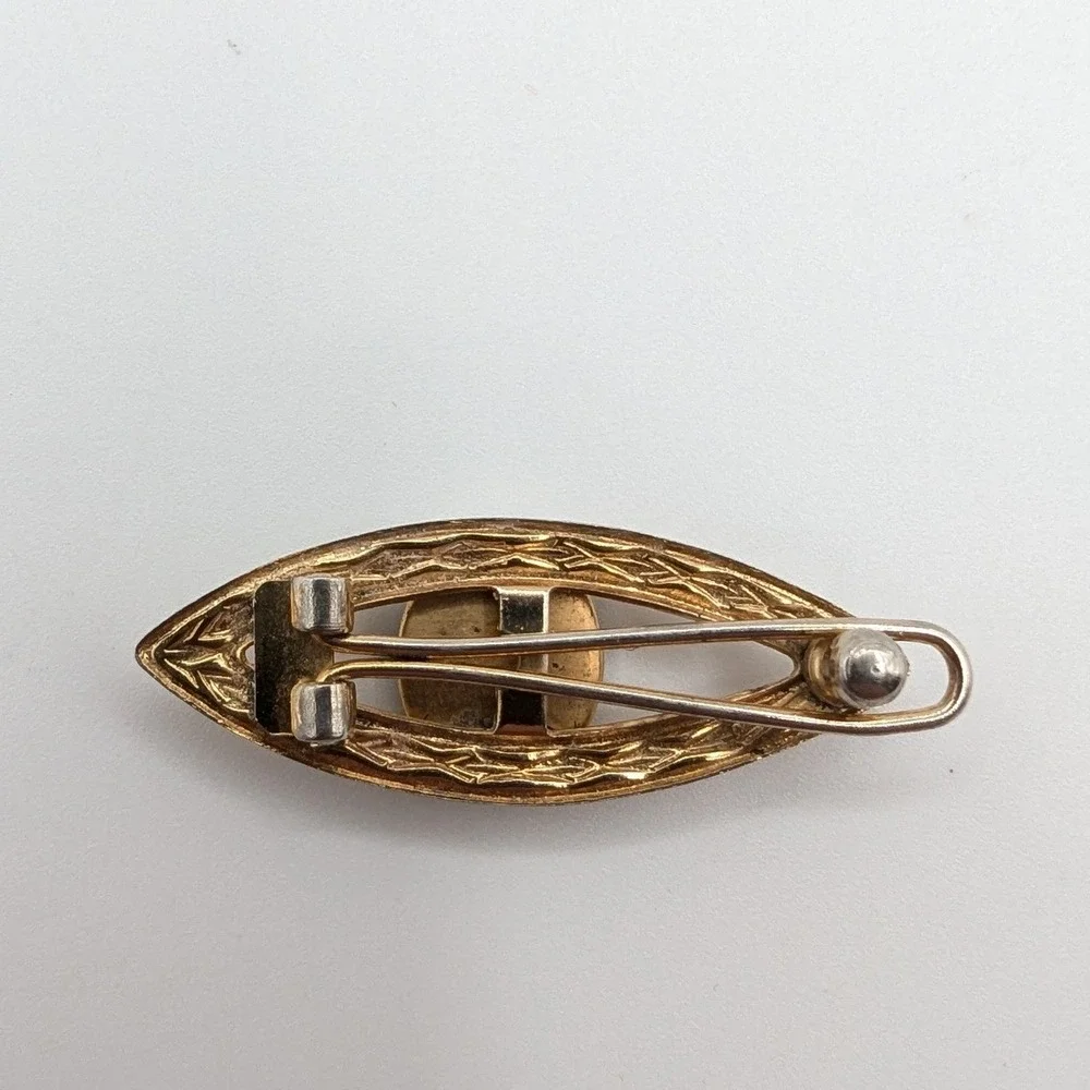 Vintage Gold Tone Black Enamel Star Marquise Bar Brooch Pin Celestial‎ Etched
